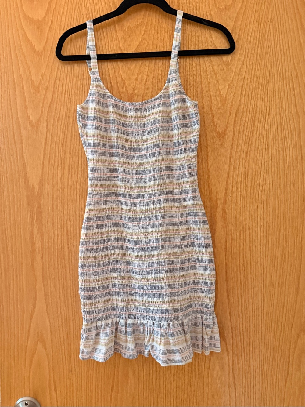 Striped Ruffle-Hem Tank Dress - Blue & Cream